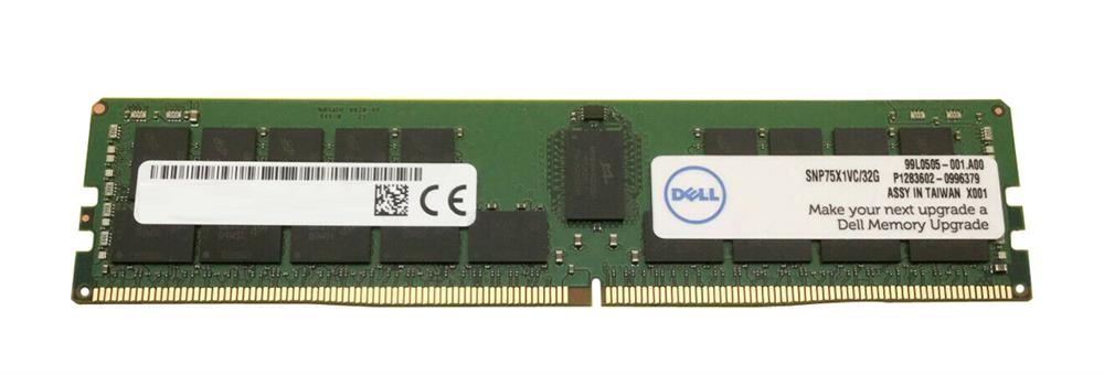 SNP75X1VC/32G DELL MEMORY MODULE 32GB 2RX4 DDR4 3200MHz RDIMM ECC SDRAM  PC4-25600 288 PINS CL22 1.2V 075X1V AA810827 75X1V SNP75X1VC/32G World  Tech Solutions New Used Refurbished Computer Parts, Drives